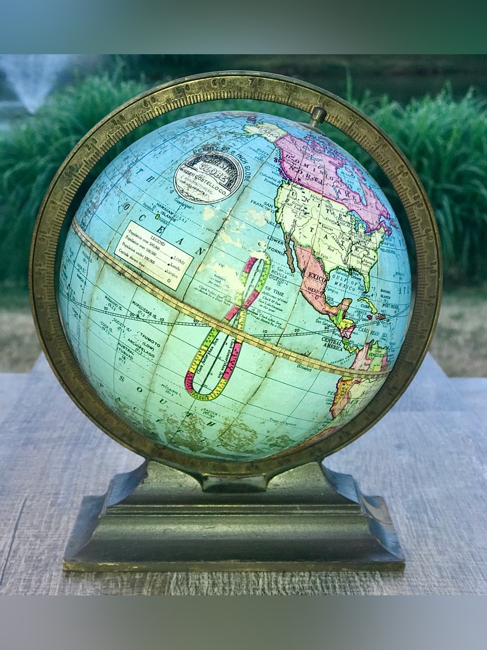 c. 1920s Antique Weber Costello Peerless Wood Mounted 6” Terrestrial Globe